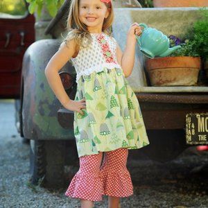 Persnickety Girls Umbrella Print Tunic Dress Ruffle Pant Set Size 6